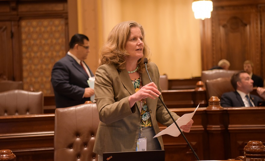 Senator Laura Ellman speaks on the Senate floor