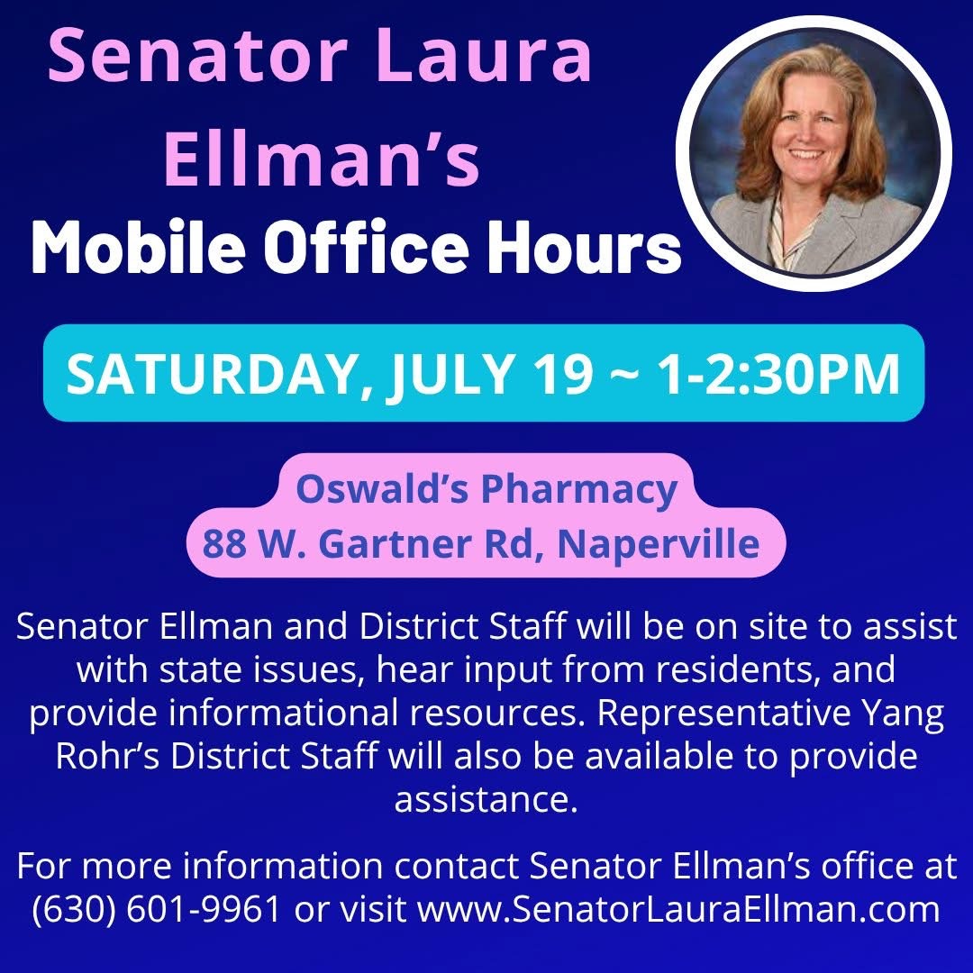 Mobile Office Hours on Saturday, July 19 from 1 to 2:30 at Oswald's Pharmacy